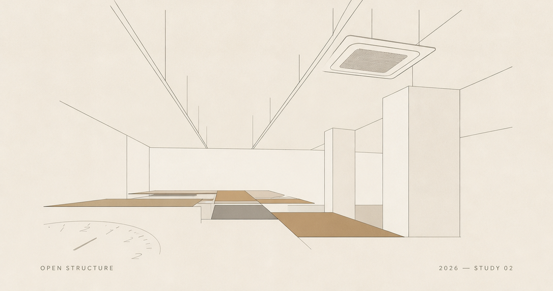 仕事場の空間を描いた建築イラスト